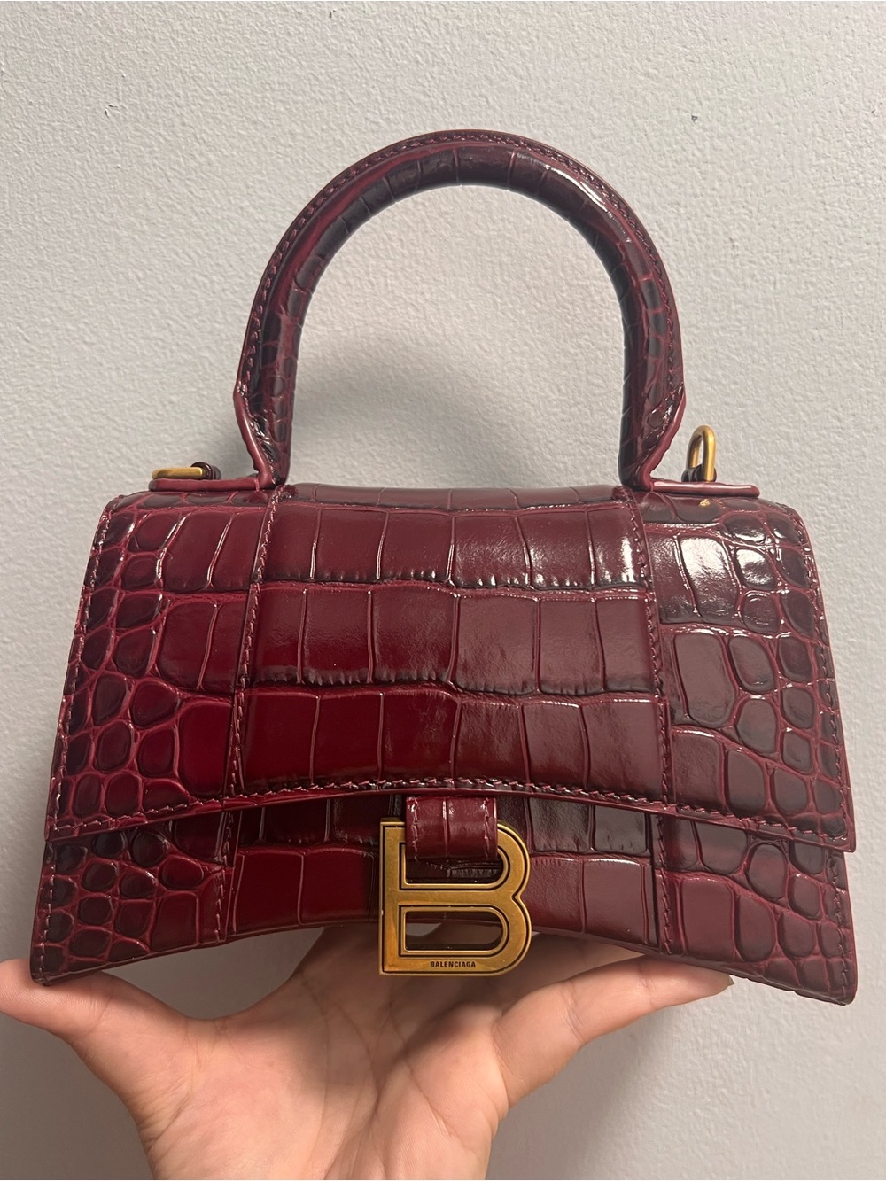Balenciaga Hourglass XS Croc Embossed two way bag